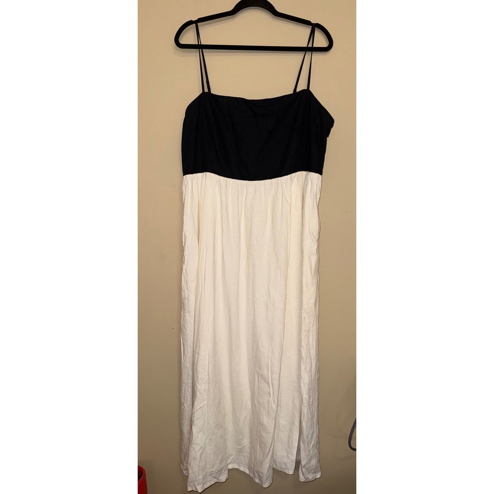 Gap Womens XXL Linen Blend Colorblock Maxi Dress Smocked Bodice Minimalist
